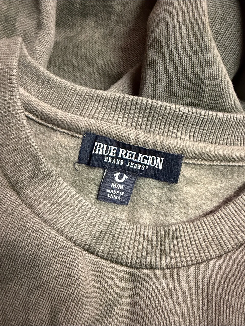 True Religion Camo Green Tie Die Debossed Rib Pullover Crewneck Sweatshirt